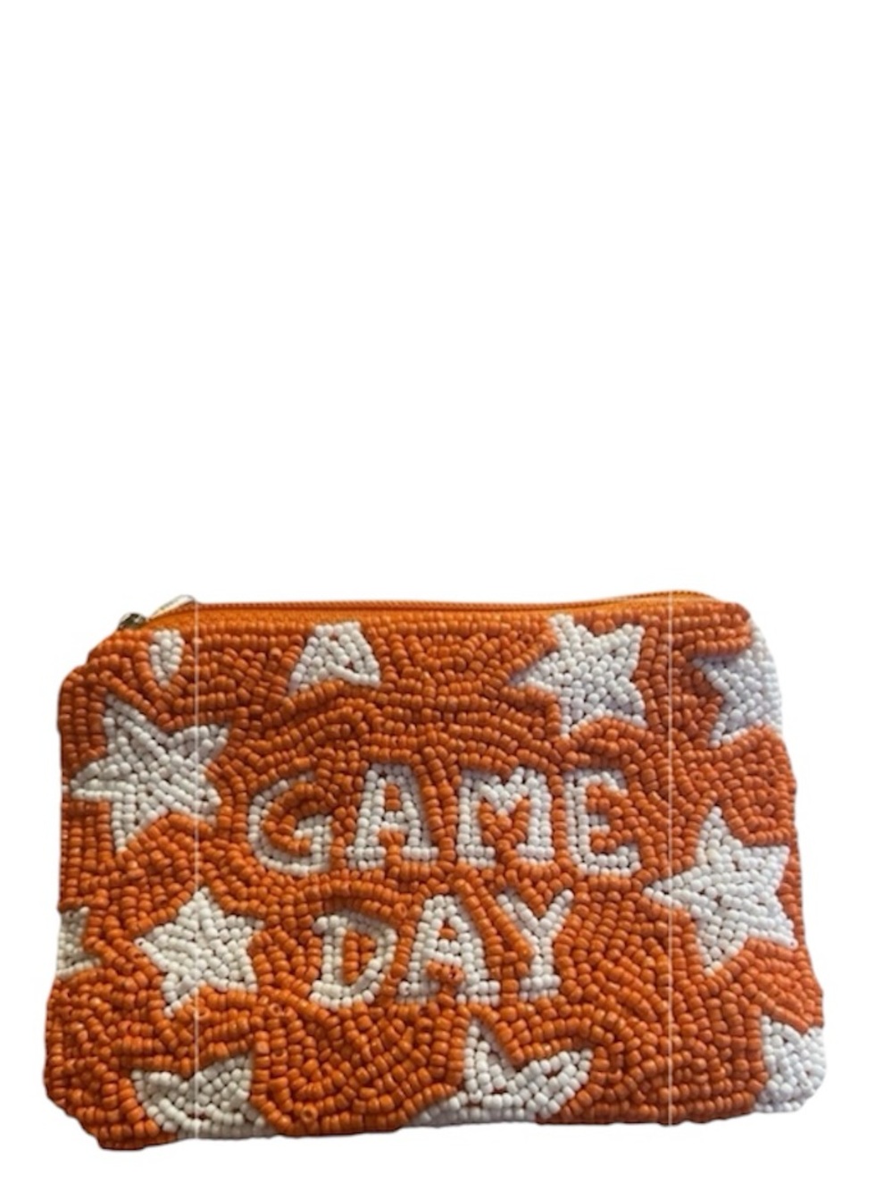 Beaded 'GAME DAY' Coin Pouch in Orange and White